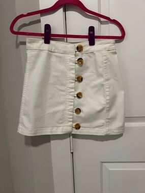 Free People Cream Mini Skirt with Brown Button Front